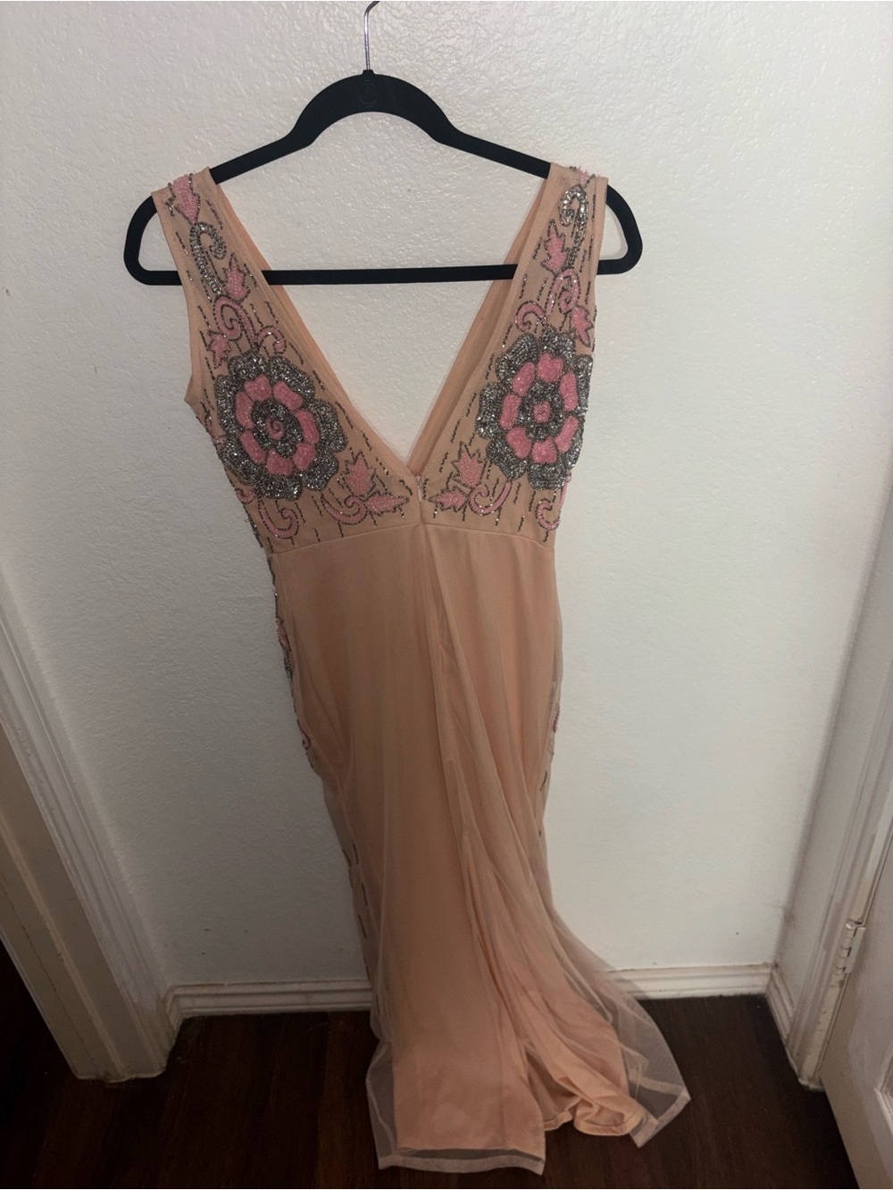 RARE VINTAGE One of a Kind Embellished Beaded V-Neck Pink Floral Evening Dress - Picture 5 of 5